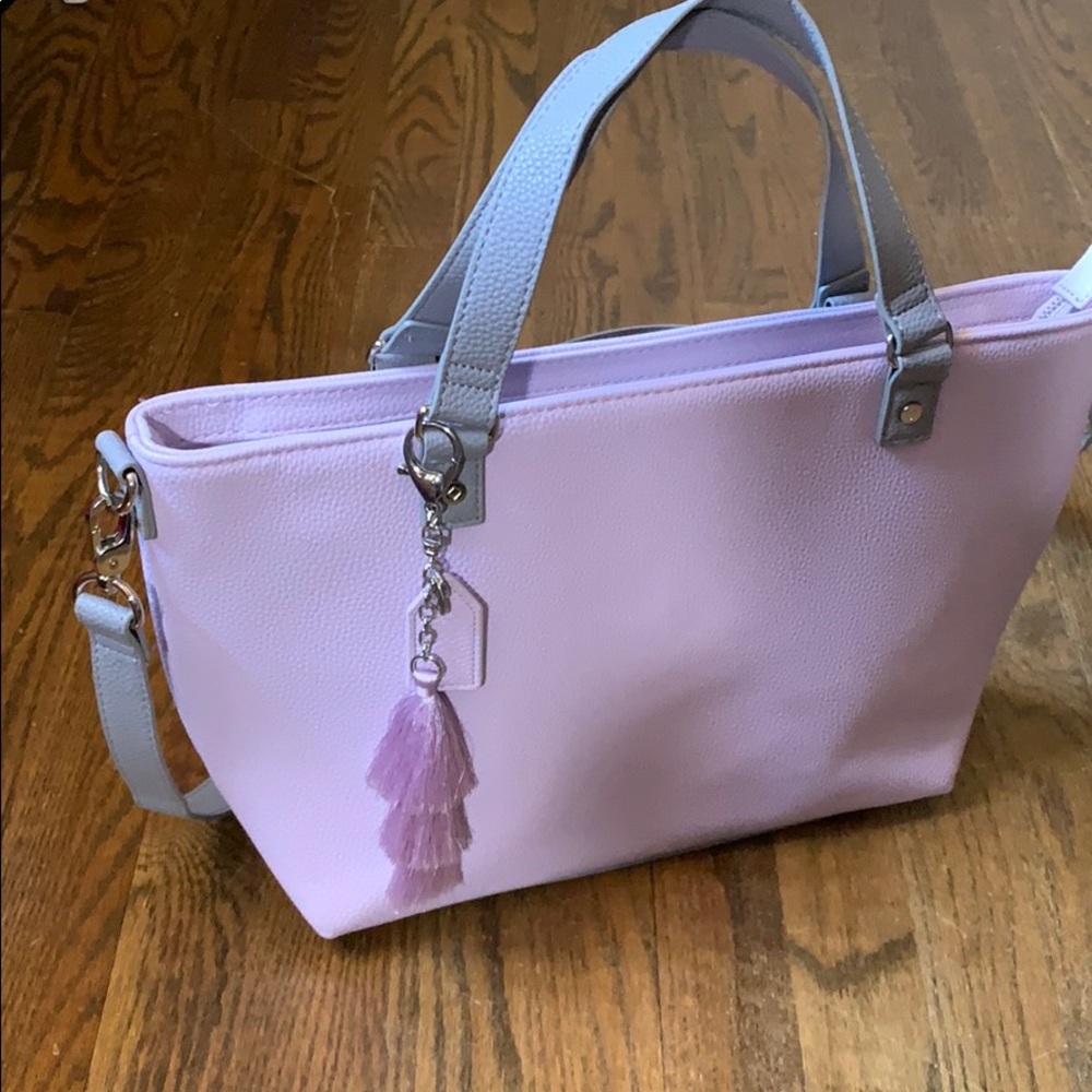 Lilac & gray satchel bag with adjustable crossbody